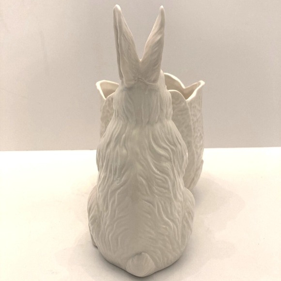 Bunny Cabbage Planter Grace Fine Porcelain 9" Figurine White Rabbit - Picture 5 of 12
